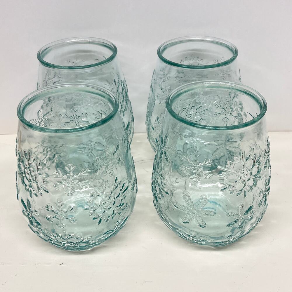 San Miguel Recycled Glass Embossed Snowflakes Tumblers Set of 4